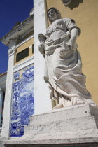 Portugal, Lisbon, Statue & azulejo in Eduardo VII Park.