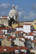 Portigal, Lisbon, View across the old town of Alfama to the dome of the Church of Santa Engracia.
