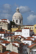 Portugal, Lisbon, View across the old town of Alfama to the dome of the Church of Santa Engracia. 