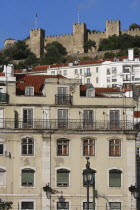 Portugal, Lisbon, View of Sao Jorge Castle from the Baixa district.