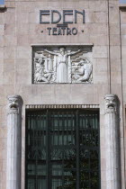 Portugal, Estremadura, Lisbon, Detail of the Eden Teatro former cinema exterior, now a hotel.