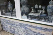 Portugal, Lisbon, Shop with an azulejo design in the Chiado district selling ceramics and tiles.