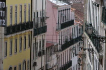 Portugal, Estremadura, Lisbon, Colourful town houses in the Chiado district.