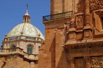 Mexico, Bajio, Zacatecas, church facade & dome of Capilla del Nopales, Guadalupe.