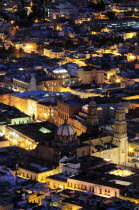 Mexico, Bajio, Zacatecas, night view of the city from Cerro de la Buffa.