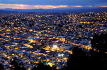 Mexico, Bajio, Zacatecas, cityscape at night from Cerro de la Buffa.