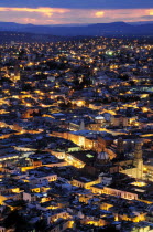 Mexico, Bajio, Zacatecas, Night view of the city from Cerro de la Buffa.