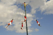 Mexico, Bajio, Zacatecas, Voladores de Papantla show during Feria.