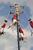 Mexico, Bajio, Zacatecas, Voladores de Papantla show during Feria.