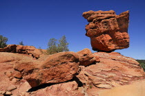 USA, Colorado, Colorada Springs, Garden of the Gods public park, balanced sandstone rock.