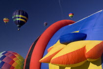 USA, New Mexico, Albuquerque, Annual balloon fiesta, Colourful hot air balloons.