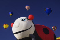 USA, New Mexico, Albuquerque, Annual balloon fiesta, Colourful hot air balloons.