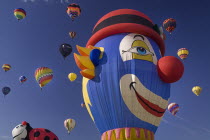 USA, New Mexico, Albuquerque, Annual balloon fiesta, Colourful hot air balloons.