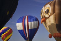 USA, New Mexico, Albuquerque, Annual balloon fiesta, Colourful hot air balloons.