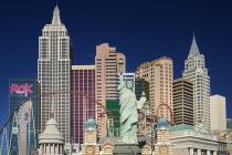 USA, Nevada, Las Vegas, The Strip, New York New York hotel and casino exterior.