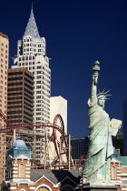 USA, Nevada, Las Vegas, The Strip, New York New York hotel and casino exterior.