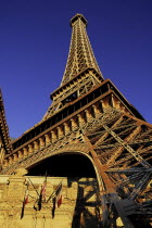 USA, Nevada, Las Vegas, The Strip, replica Eiffel tower at the Paris hotel and casino.