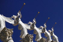 USA, Nevada, Las Vegas, The Strip, detail of winged statues out side Caesars Palace hotel and casino.