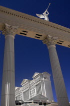 USA, Nevada, Las Vegas, The Strip, winged statue detail outside Caesars palace hotel and casino.