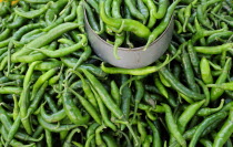 Mexico, Veracruz, Papantla, Green chillies for sale in the market.