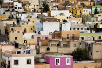 Mexico, Bajio, Zacatecas, Colourful houses on hillside.