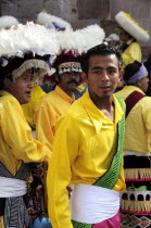 Mexico, Bajio, Zacatecas, Indigenous dance group performing in Plaza Hidalgo.