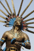 Mexico, Bajio, Queretaro, Detail of statue of Dance of Conchero Chichimeca.