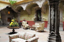Mexico, Bajio, Queretaro, Inner courtyard of Casa de la Marquesa hotel.