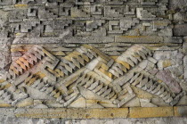 Mexico, Oaxaca, Mitla archaeological site, Detail of stone geometric mosaics on the Templo de las Columnas.
