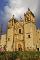 Mexico, Oaxaca, Santo Domingo Church, Baroque exterior facade with twin bell towers.
