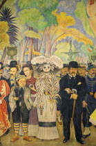 Mexico, Federal District, Mexico City, Dream of a Sunday Afternoon in the Alameda by Diego Rivera in the Museo Mural Diego Rivera. Mural detail depicting a young Rivera and Frida Kahlo.