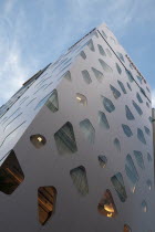 Japan, Tokyo, Ginza, part of the facade of the new Mikimoto Building with distinctive windows.