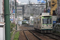 Japan, Tokyo, Otsuka, near Otsuka JR train station, Tokyo's last remaining electric trolley line, the Toden Arakawa line.