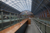 England, London, St Pancras railway station on Euston Road, champagne bar and concourse.