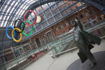 England, London, St Pancras railway station on Euston Road, Statue of Sir John Betjeman.