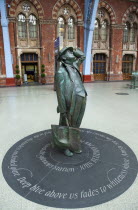 England, London, St Pancras railway station on Euston Road, Statue of Sir John Betjeman.