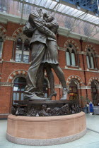 England, London, St Pancras railway station on Euston Road, The Meeting Place statue by Paul Day.