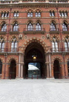 England, London, St Pancras railway station entrance on Euston Road.