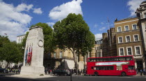 England, London, Westminster, Whitehall, the Cenotaph with protesters outside the Department for Health.