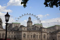 England, London, Westminster, Whitehall, Horse Guards Parade with the Eye ferris wheel in the behind.