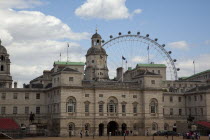 England, London, Westminster, Whitehall, Horse Guards Parade, with the London Eye behind.