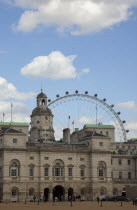 England, London, Westminster, Whitehall, Horse Guards Parade, with the London Eye behind.