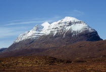 Scotland, West Highlands, Torridon, South east view of Liathach, 1055 metres at highest point with snow topped summit.  Seen from Glen Torridon.