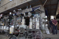 Turkey, Istanbul, Eminonu, shop selling metal goods.