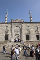 Turkey, Istanbul, Eminonu, Yeni Camii, New Mosque entrance and steps.