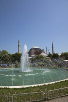 Turkey, Istanbul, Sultanahmet, Ayasofya Muzesi, Hagia Sofia Museum with fountain in the foreground.