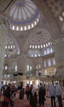 Turkey, Istanbul, Sultanahmet Camii, Blue Mosque interior.