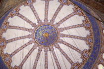 Turkey, Istanbul, Sultanahmet Camii, Blue Mosque interior, detail of the domed ceiling.