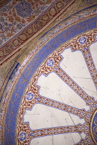 Turkey, Istanbul, Sultanahmet Camii, Blue Mosque interior, detail of the domed ceiling.