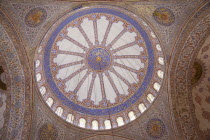 Turkey, Istanbul, Sultanahmet Camii, Blue Mosque interior, detail of the domed ceiling.
